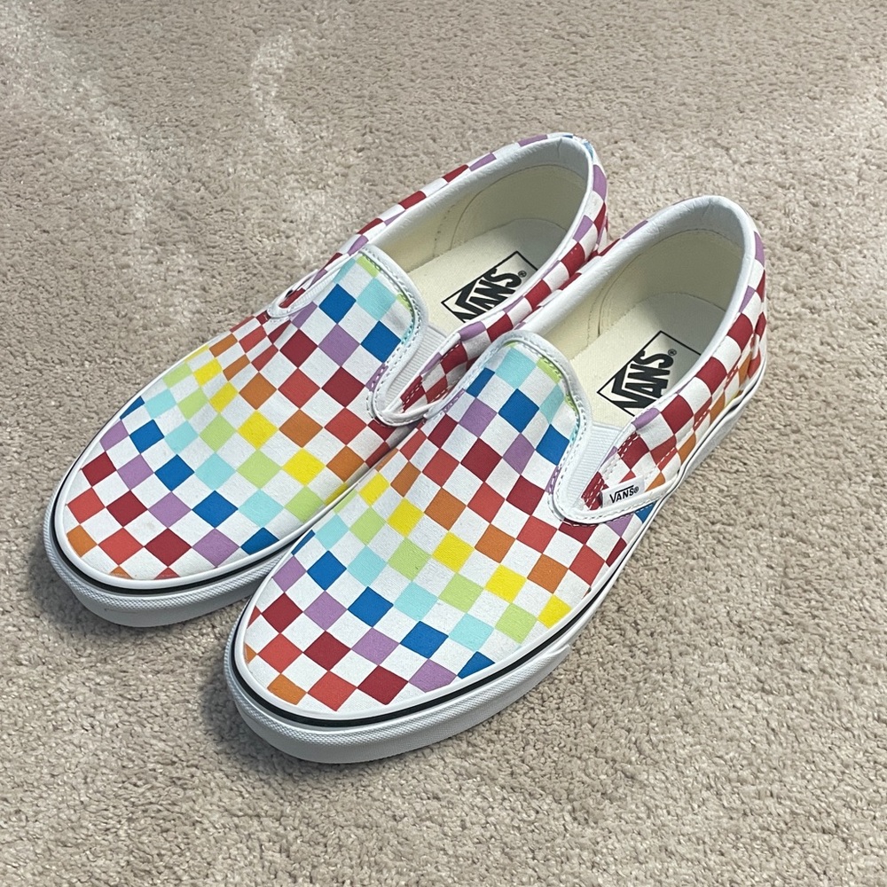 Vans Rainbow Checkered Slip-On Shoes